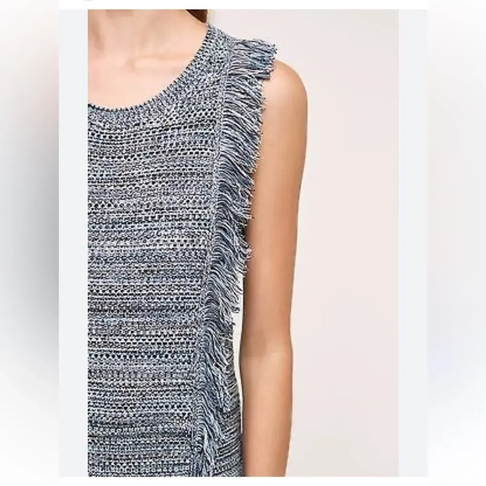 Anthro Holding Horses Fringe Sweater Dress Blue‎ Sleeveless Knit Size M
